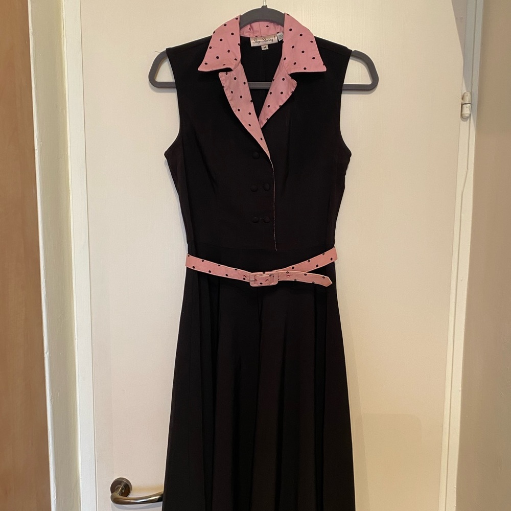 Black and Pink Polka Dot Retro Swing Dress
